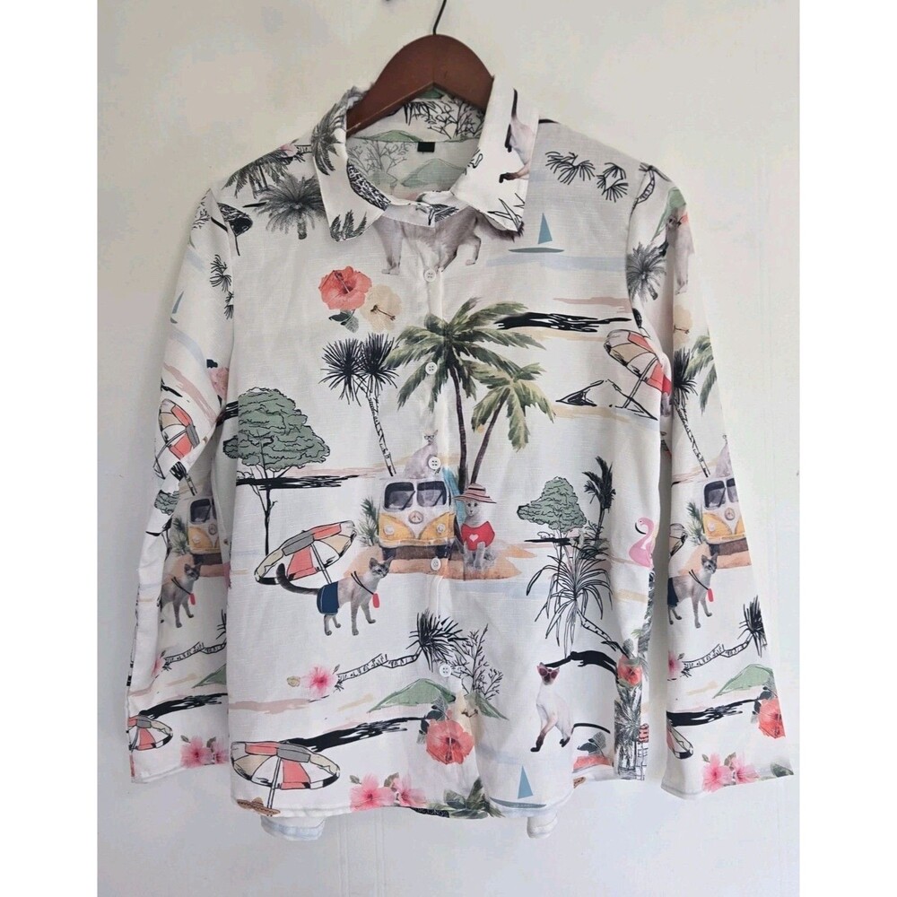 Cat Shirt Mens S All Over AOP Cat Travel Beach Vacation